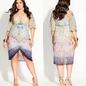 NWT City Chic Mirror Zambia Printed Shirred Knee Length Dress